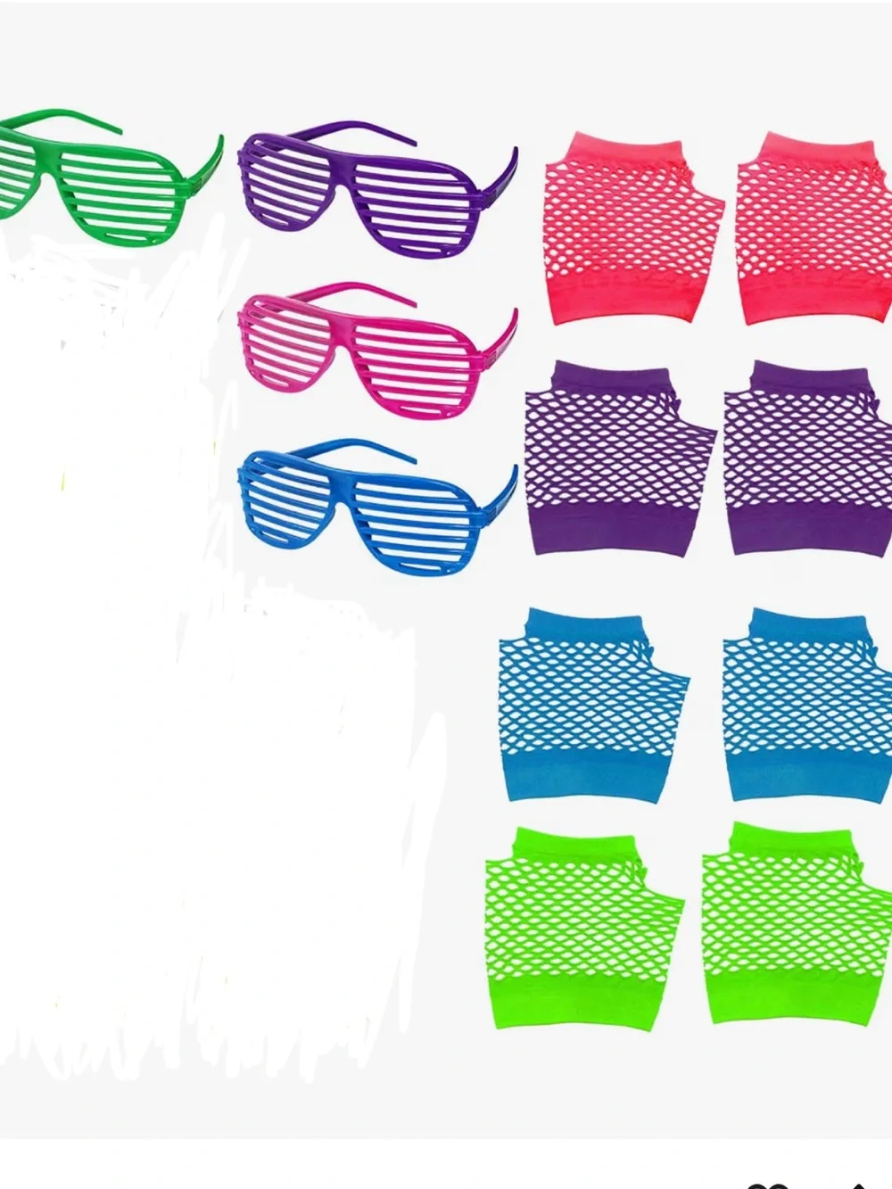 80s Retro Style Neon Shutter Glasses Plastic Slotted Disco Eyewear with gloves